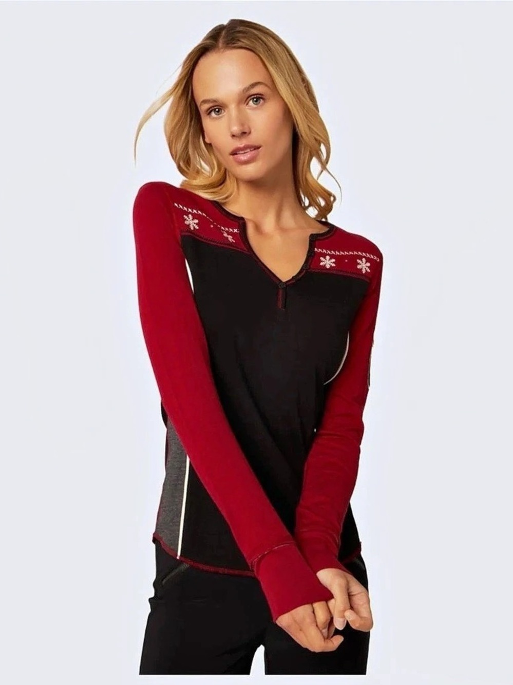 NWT Alp n Rock Anja Women's Henley Shirt Henley Long Sleeve in Black & Red Size